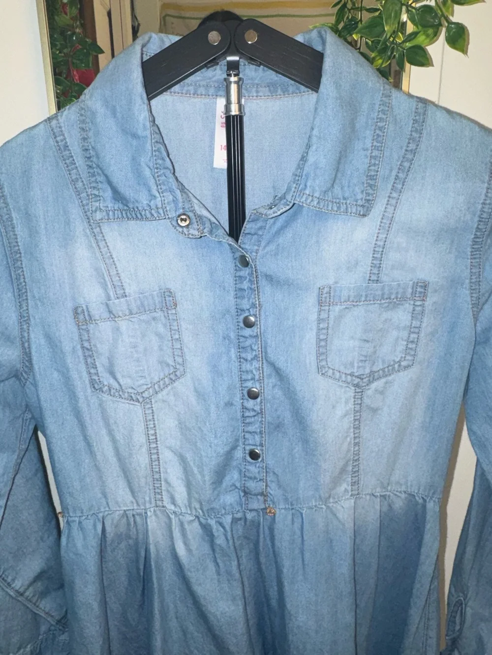 Justice Chambray Denim Shirt Dress Roll Tab Sleeve Size 14/16 Back2School Casual